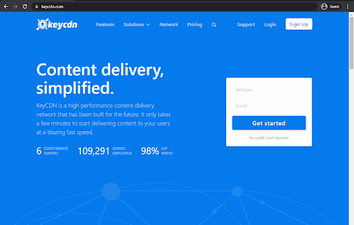 keycdn landing page