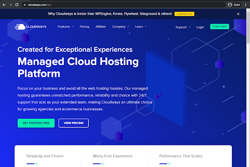 cloudways landing page